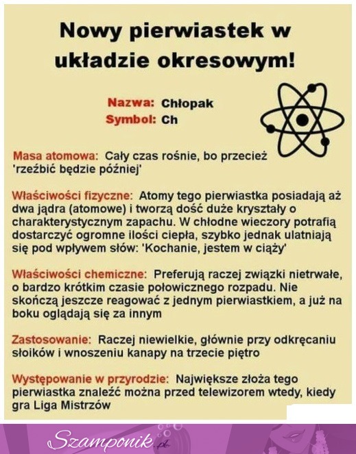 Nowy pierwiastek w układzie okresowym... CHŁOPAK!