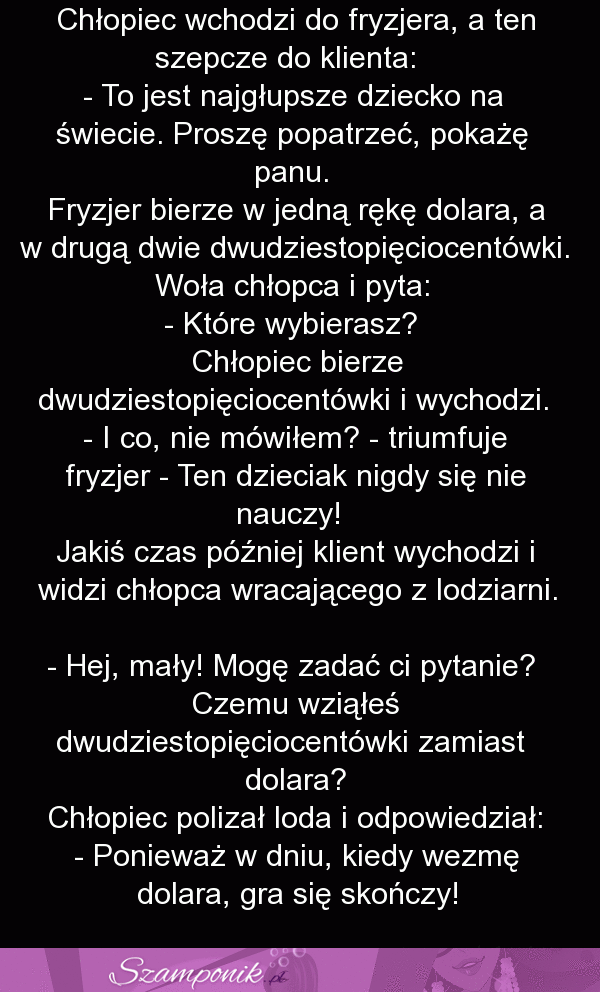 Chłopak wchodzi do fryzjera, a ten szepcze do klienta...