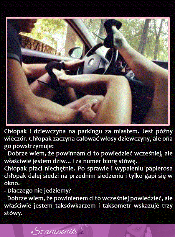 Chłopak i dziewczyna na parkingu za miastem... Jest późny wieczór. Chłopak zaczyna całować...