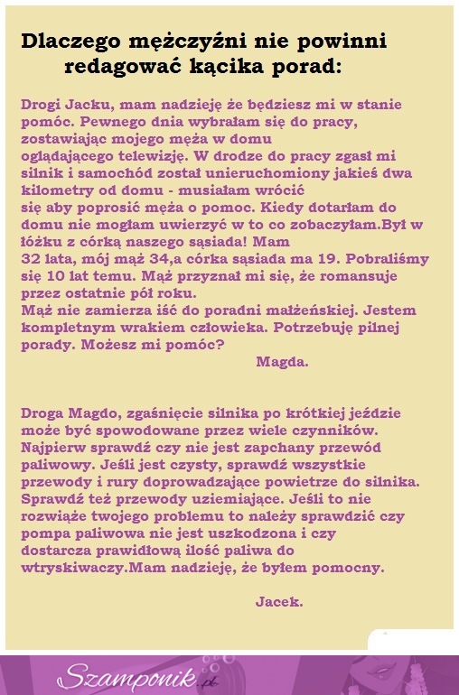 Dlaczego MĘŻCZYŹNI nie powinni redagować kącika porad? SPRAWDŹ!