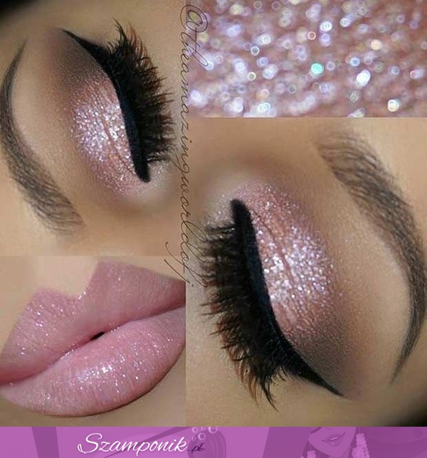 Pink glittery eyes, pink lips