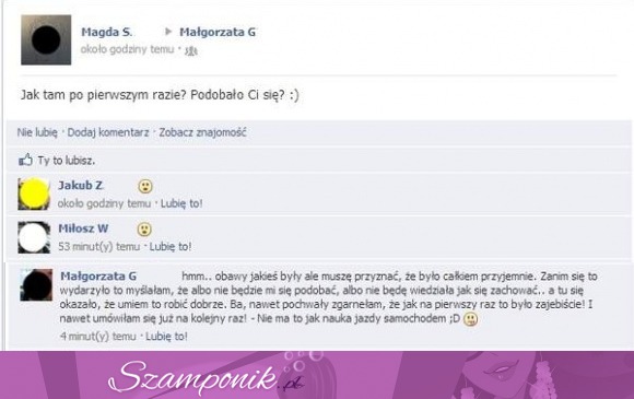 Wrażenia po pierwszym razie i to publicznie na facebooku! Zobacz co napisała...