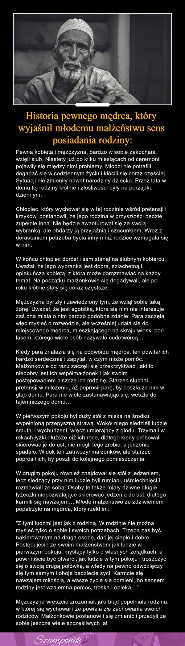 Historia pewnego mędrca, który wyjaśnił młodemu małżeństwu sens posiadania rodziny...