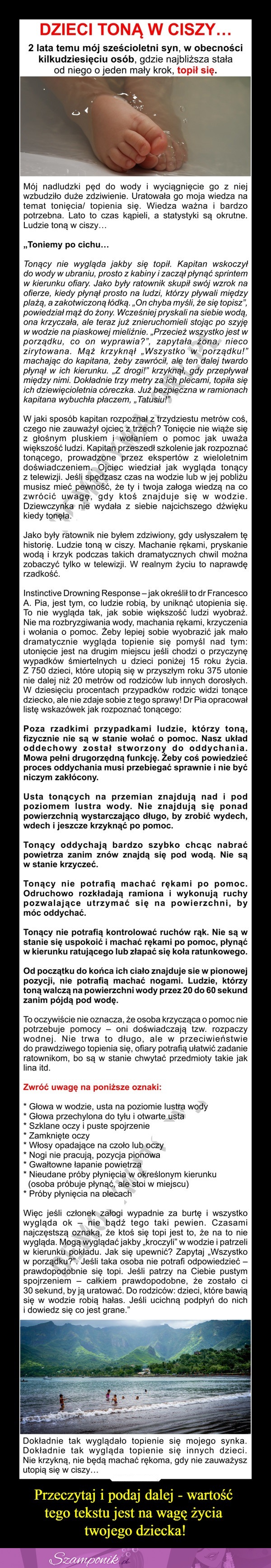 Dzieci toną w ciszy... Przeczytaj i podaj dalej... Uratuj swoje dziecko!