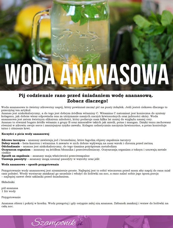 Pij codziennie rano przed śniadaniem wodę ananasową. Zobacz dlaczego...