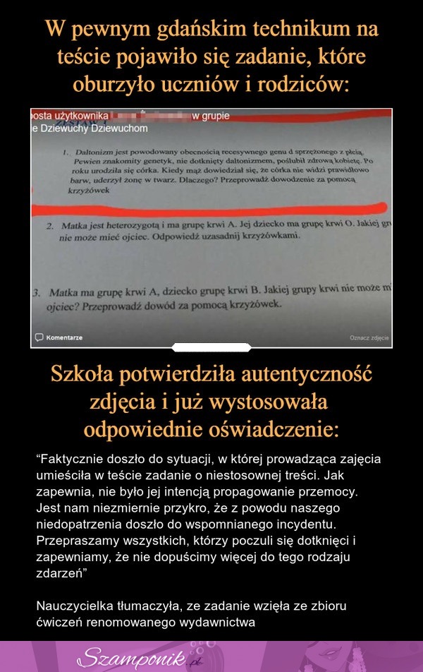 W pewnym technikum na teście pojawiło się zadanie, które oburzyło uczniów i rodziców...