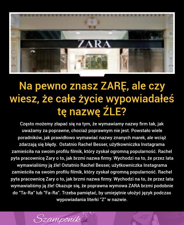 Na pewno znasz ZARĘ, ale czy wiesz, że całe życie wypowiadałeś tę nazwę ŹLE?