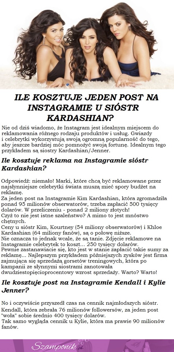 Ile kosztuje reklama na Instagramie u sióstr Kardashian?