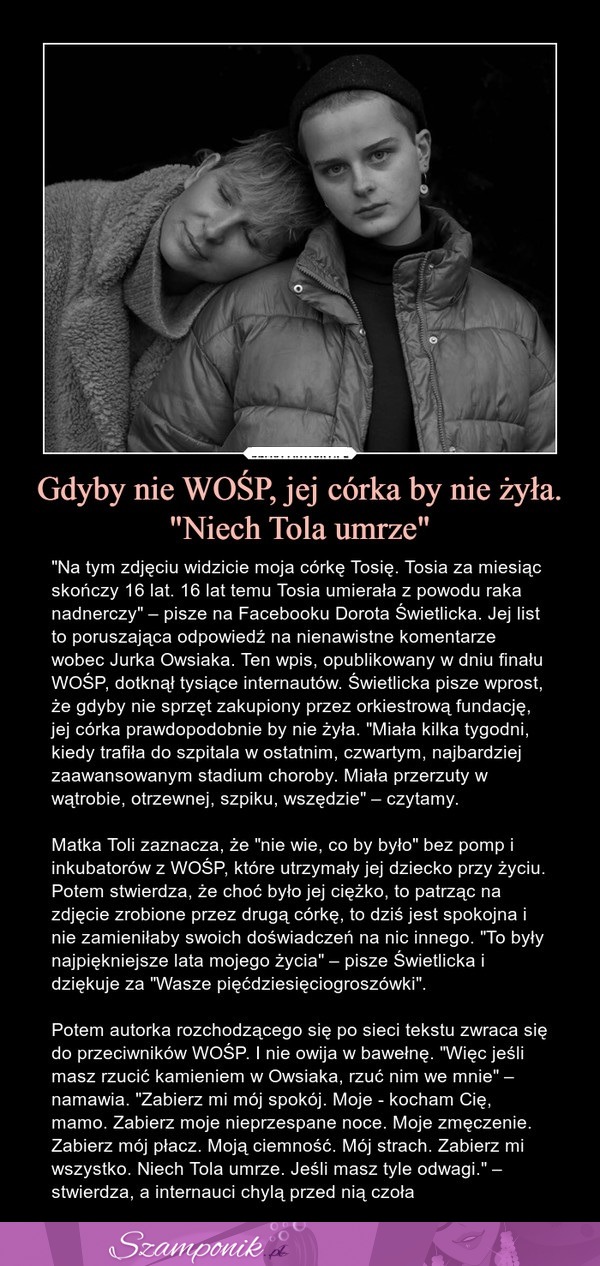 Gdyby nie WOŚP jej córka by nie żyła...