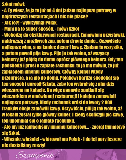 Polak i Szkot znaleźli sposób na jedzenie za darmo... Dobry kawał :D