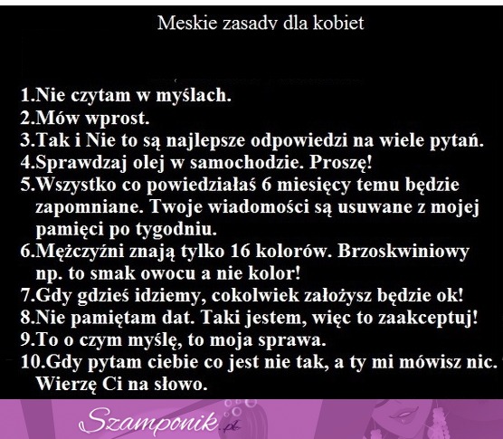 Meskie zasady, które kobieta powinna zapamiętać (10) ;-)