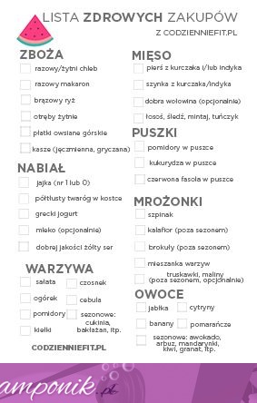 Lista zdrowych zakupów do wydrukowania i zabrania ze sobą! ;)