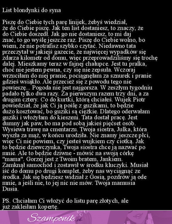 List blondynki do syna ;D Ale się uśmiałam HAHA!