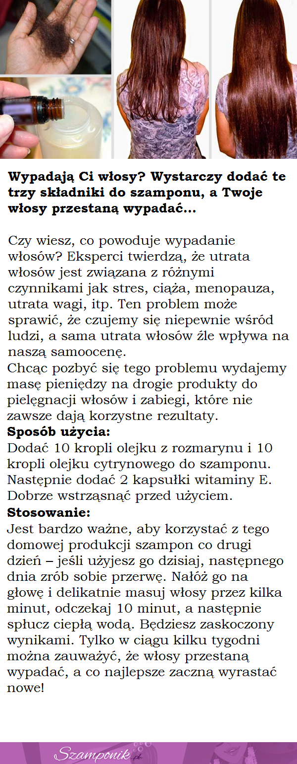 Wypadają Ci włosy? Wystarczy dodać te trzy składniki do szamponu, a Twoje włosy przestaną wypadać!