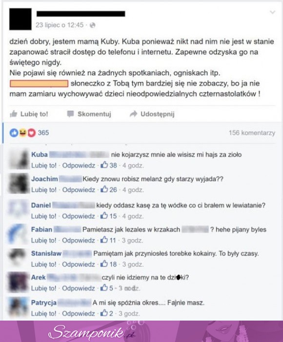 Komentarze najlepsze! ;D Chłopak będzie miał w domu poważną rozmowę...