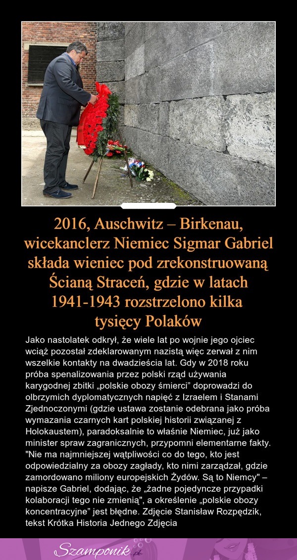Wicekanclerz Niemiec składa wieniec pod Ścianą Straceń, gdzie rozstrzelono kilka tysięcy Polaków!