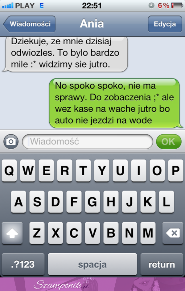 Ale wtopa - dziewczyna podziękowała mu za podwódkę do domu. Zobacz co jej odpisał, ale palant :/