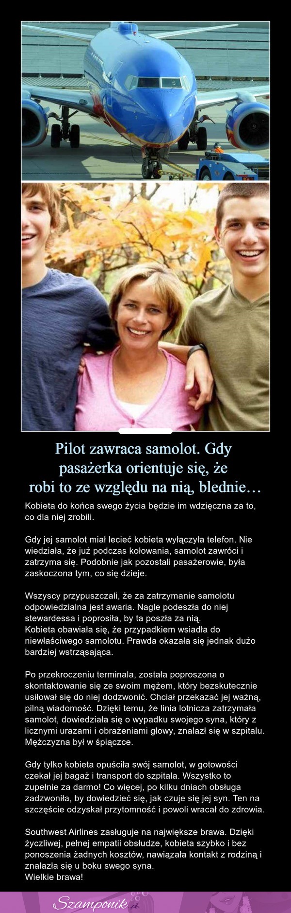 Pilot zawraca samolot robiąc to ze względu na pewną pasażerkę...