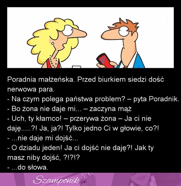 Nerwowa para w poradni małżeńskiego, jego żona nie pozwala mu dojść...