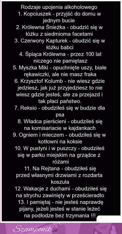 Rodzaje upojenia alkoholowego... KOMICZNE!