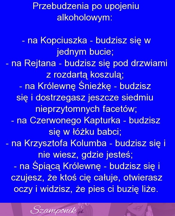 Przebudzenia po upojeniu alkoholowym (nawiązanie do bajek) ;)