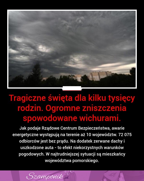 Tragiczne święta dla kilku tysięcy rodzin. Ogromne zniszczenia spowodowane wichurami