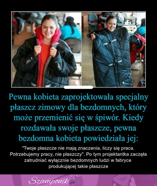 Pewna kobieta zaprojektowała specjalny płaszcz dla bezdomnych!