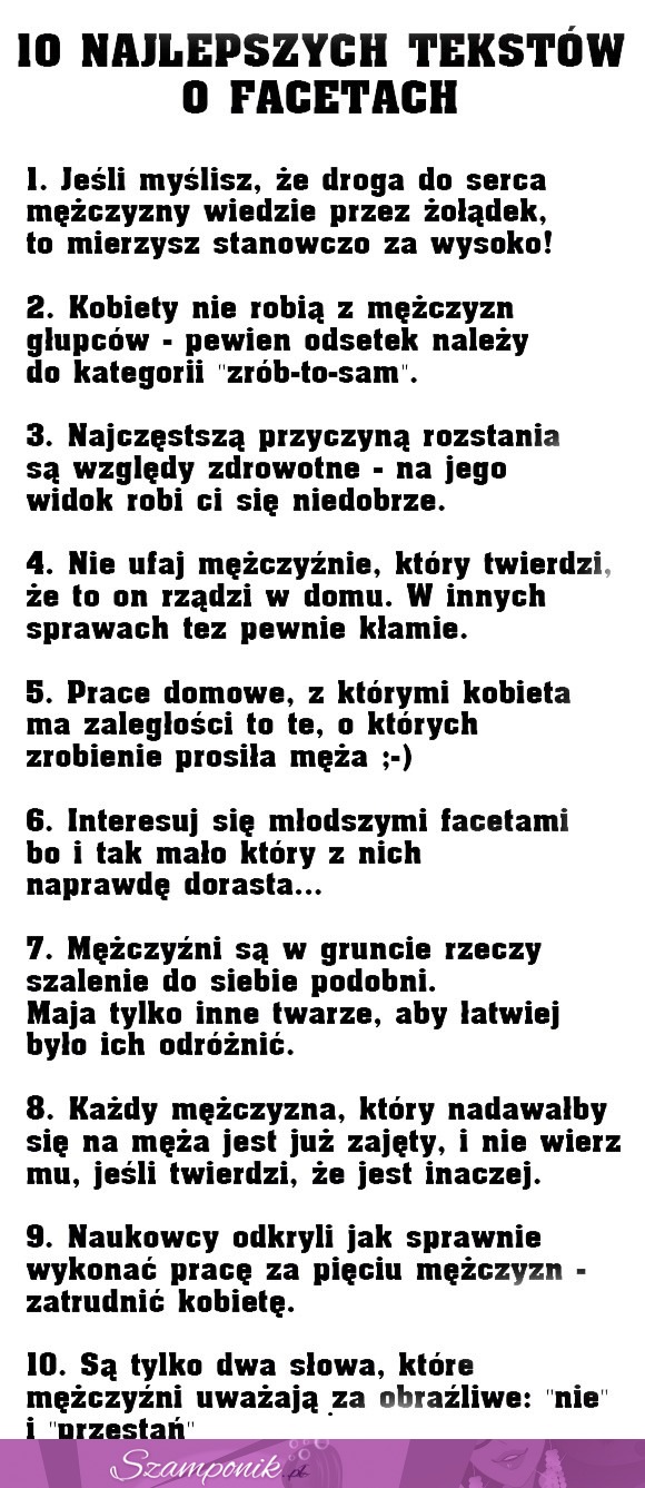 Dziesięć NAJLEPSZYCH tekstów, które możesz usłyszeć o MĘŻCZYŹNIE!