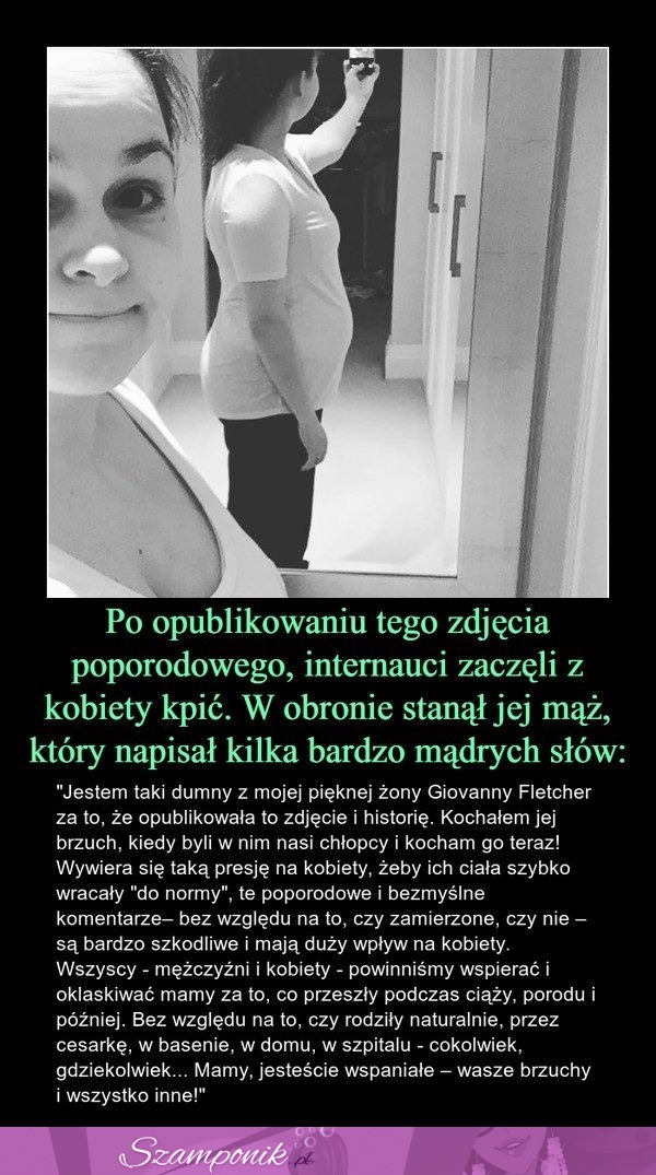 Po opublikowaniu tego zdjęcia poporodowego, internauci zaczęli z niej kpić. W obronie stanął jej mąż...