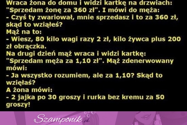 Żona - mistrzyni ciętej riposty i w dodatku mega kawał