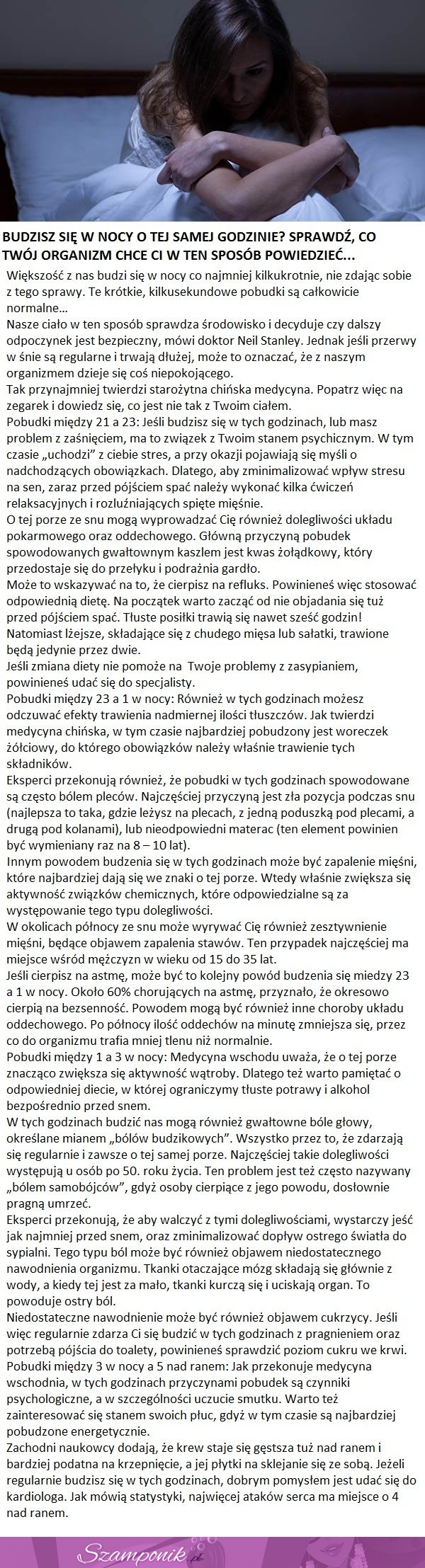 Budzisz się w nocy o tej samej godzinie? Twój organizm chce Ci coś przekazać!