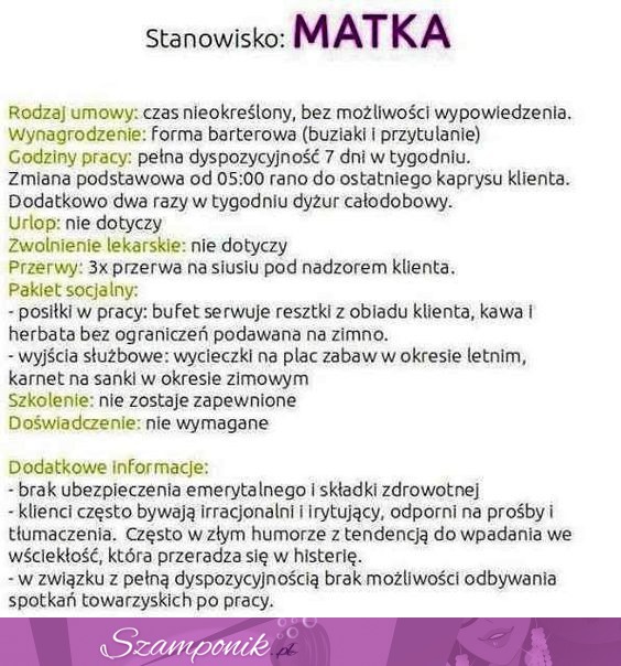 Stanowisko: matka. Najtrudniejszy zawód świata ;)