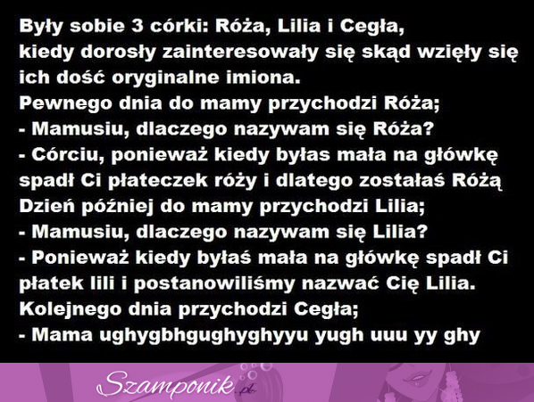 Matka miała trzy córki Różę, Lilię i Cegłę. pewne dnia spytały się dlaczego mają takie imiona...