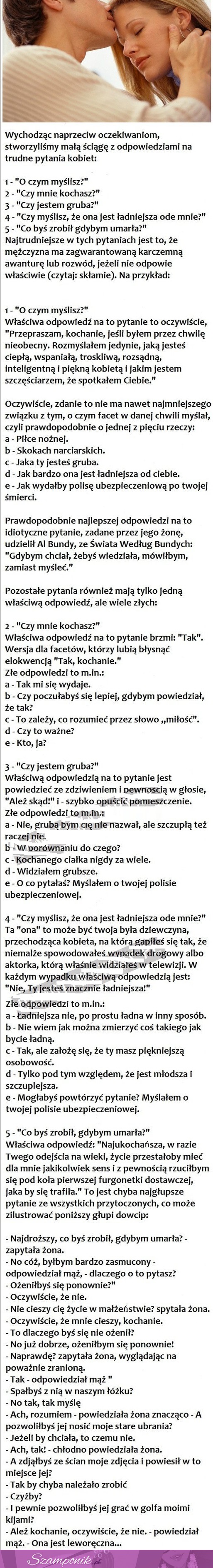 Ściąga dla KAŻDEGO MĘŻCZYZNY z trudnymi pytaniami KOBIET! MOCNE