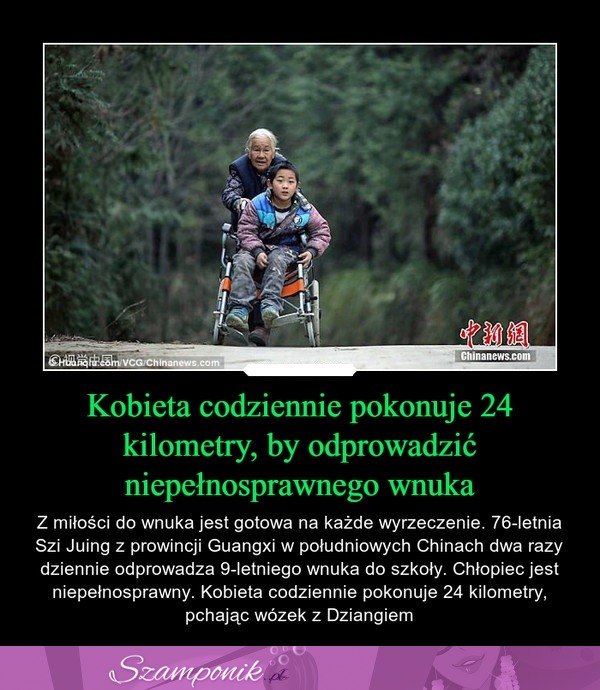 Kobieta codziennie pokonuje 24 kilometry, by odprowadzić niepełnosprawnego wnuka!