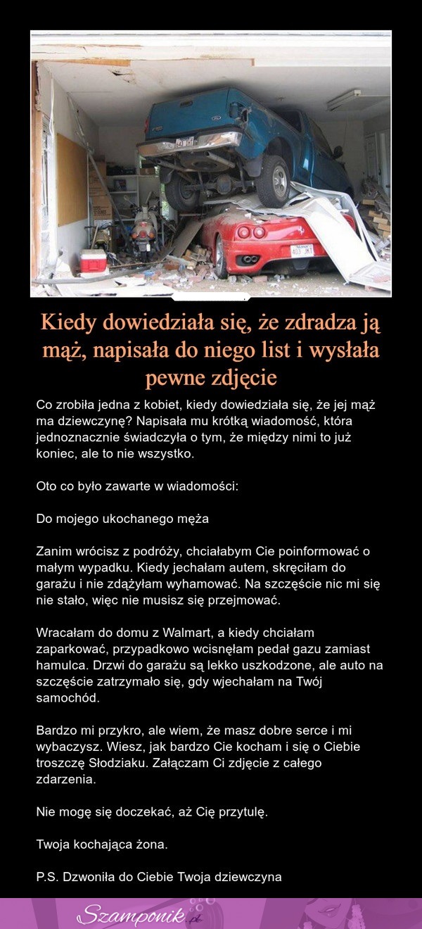 Kiedy dowiedziała się, że zdradza ją mąż, napisała do niego list i wysłała pewne zdjęcie...