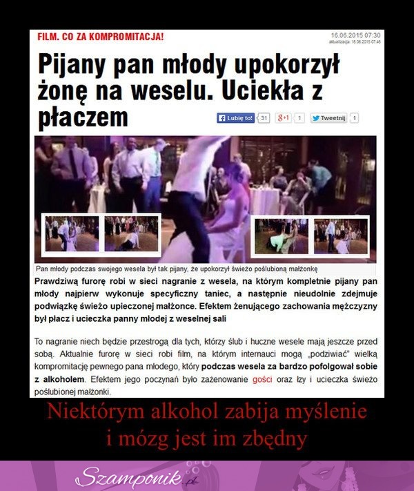 Pijany pan młody UPOKORZYŁ żonę na weselu. UCIEKŁA z płaczem!