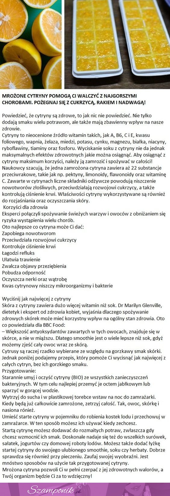 Mrożone cytryny maja mnóstwo zdrowotnych właściwości i są idealne na cieplejsze dni!