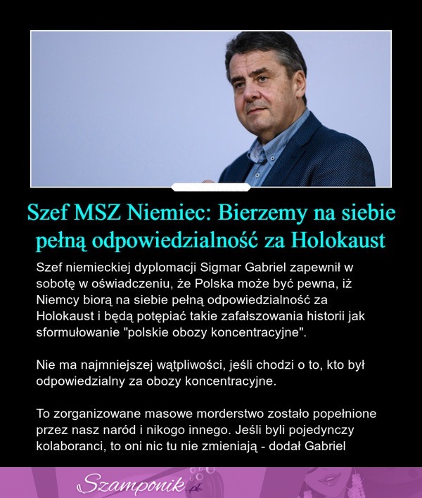 Szef MSZ Niemiec: Bierzemy na siebie pełną odpowiedzialność za Holokaust!