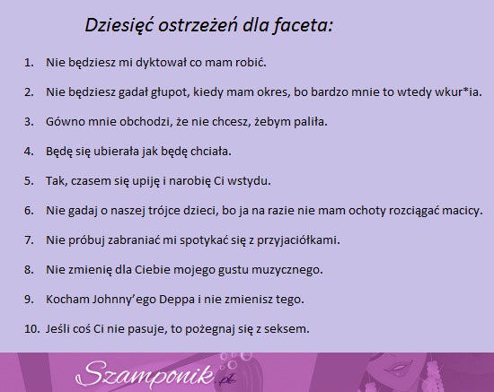 10 ostrzeżęń dla faceta