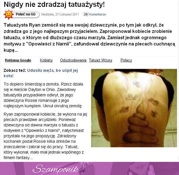 Zemsta tatuażysty! Zobacz co zrobił niewiernej dziewczynie! Będzie tego żałować do końca życia...