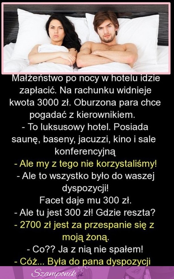 Kawał na dziś: Małżeństwo po nocy w hotelu idzie zapłacić...