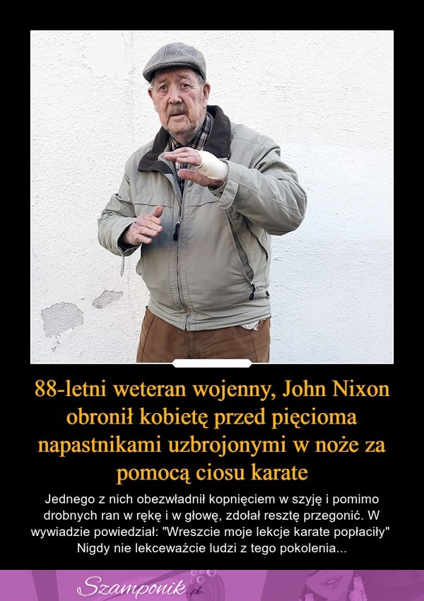 88-letni weteran wojenny obronił kobietę przed pięcioma napastnikami...