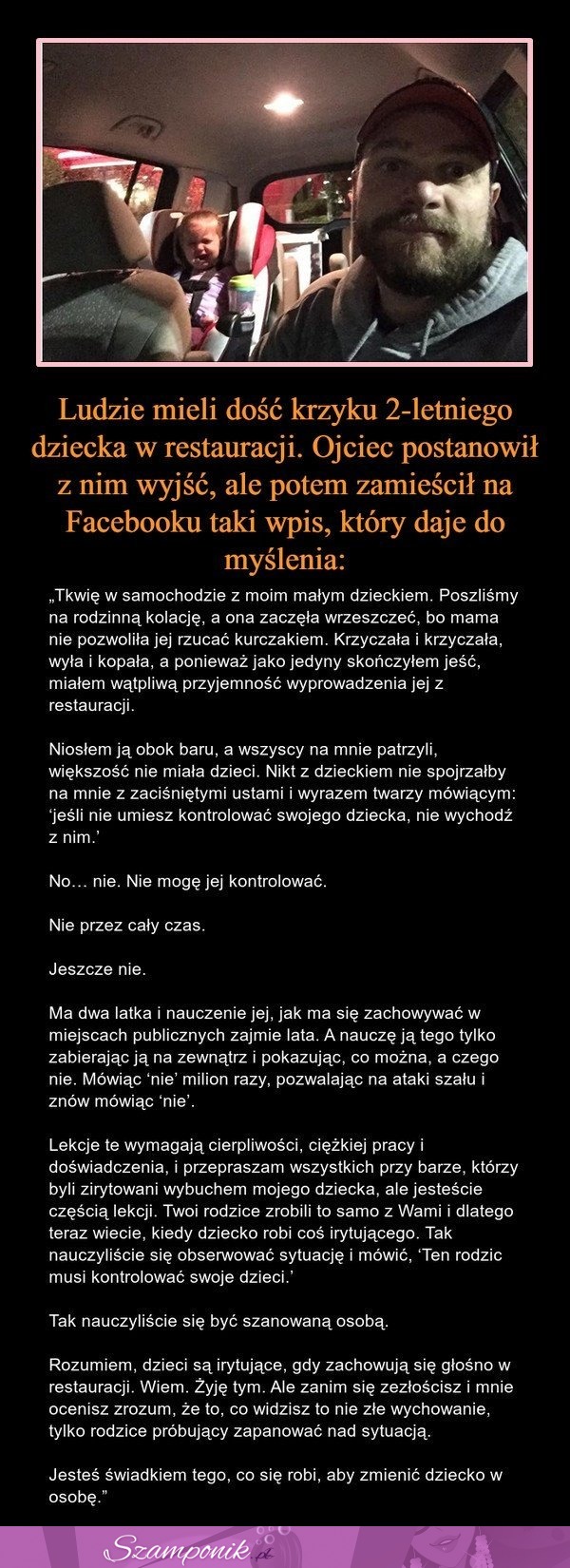 Ludzie mieli dość krzyku 2-letniego dziecka. Ojciec dodał pewien wpis na Facebooku, który dał do myślenia...