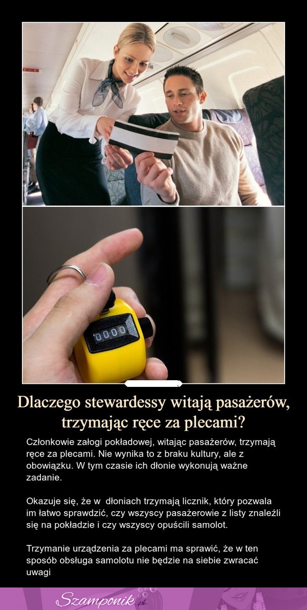 Dlaczego stewardessy witają pasażerów, trzymając ręce za plecami...