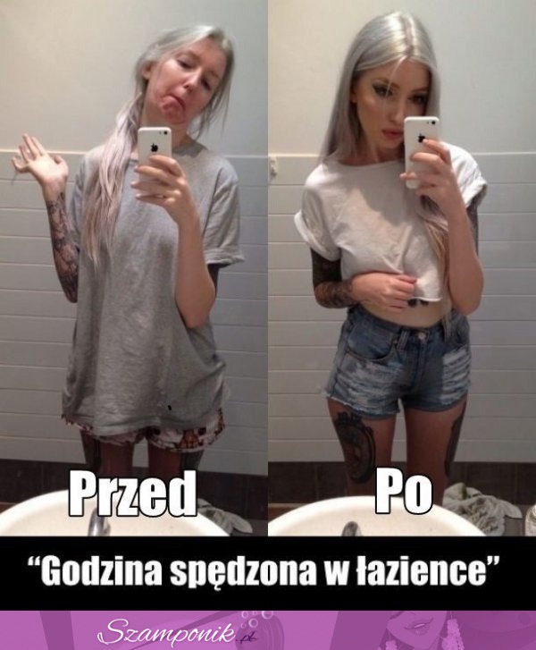 Kobieta PRZED I PO godzinie spędzonej w łazience! Musisz to zobaczyć ;D