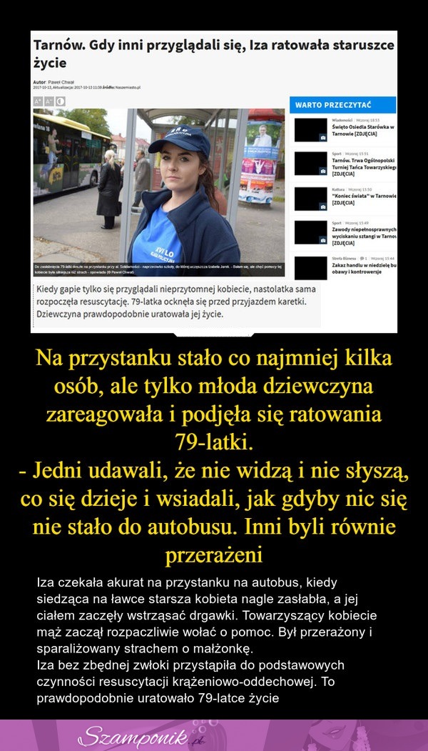 Młoda dziewczyna uratowała życie pewnej staruszce, kiedy inni udawali, że nic się nie dzieje