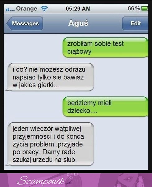 Zrobiła test ciążowy i poinformowała go o tym SMSem! Zobacz jak zareagował! :D