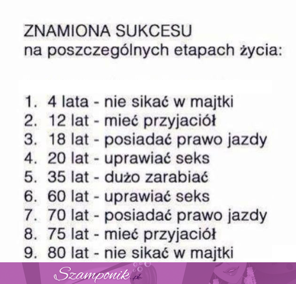 Zobacz znamiona sukcecu na poszczególnych etapach życia ;)