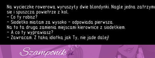 Dwie blondynki poszły na wycieczkę rowerową. Nagle jedna staje i ... :D Mega żart!